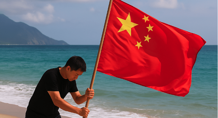 Un homme chinois s'est filmé en train de débarquer sur une plage de Taïwan pour y planter le drapeau de son pays. Image d'illustration ChatGPT