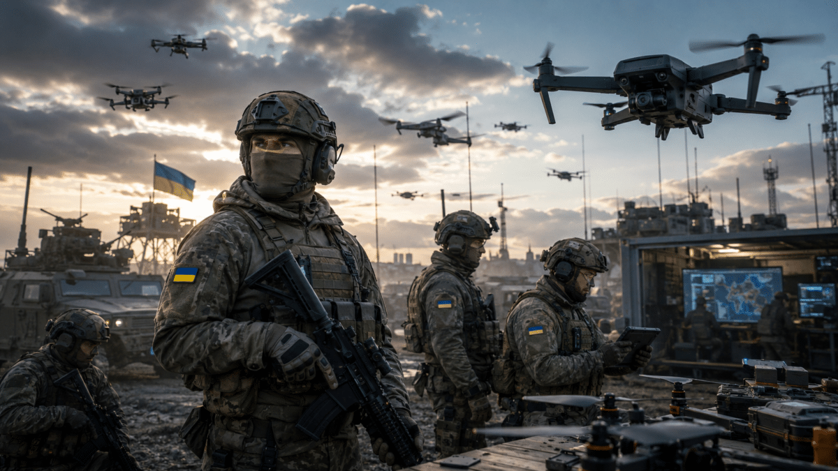 Avec 800 000 soldats, une industrie de Défense en plein essor et des drones produits à grande échelle, l’Ukraine redéfinit la puissance militaire en Europe. Image générée par IA