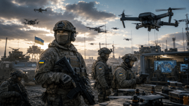 Avec 800 000 soldats, une industrie de Défense en plein essor et des drones produits à grande échelle, l’Ukraine redéfinit la puissance militaire en Europe. Image générée par IA