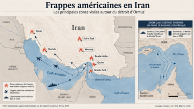 Les États-Unis ont mené de nouvelles frappes contre l’Iran et renforcé leur blocus maritime, tandis que Téhéran riposte dans plusieurs pays du Golfe. Image. générée par IA
