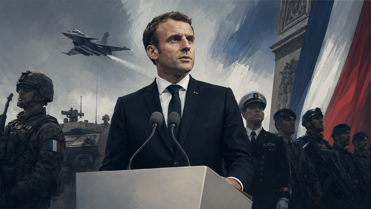 Dans son dernier discours aux Armées, Emmanuel Macron revendique le redressement du budget de la Défense et appelle l’Europe et les industriels à accélérer. Image générée par IA