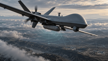 Le Reaper de l’armée de l’Air et de l’Espace se prépare à exploiter une nacelle ROEM dédiée au renseignement électromagnétique et à l’interception des communications. ChatGPT